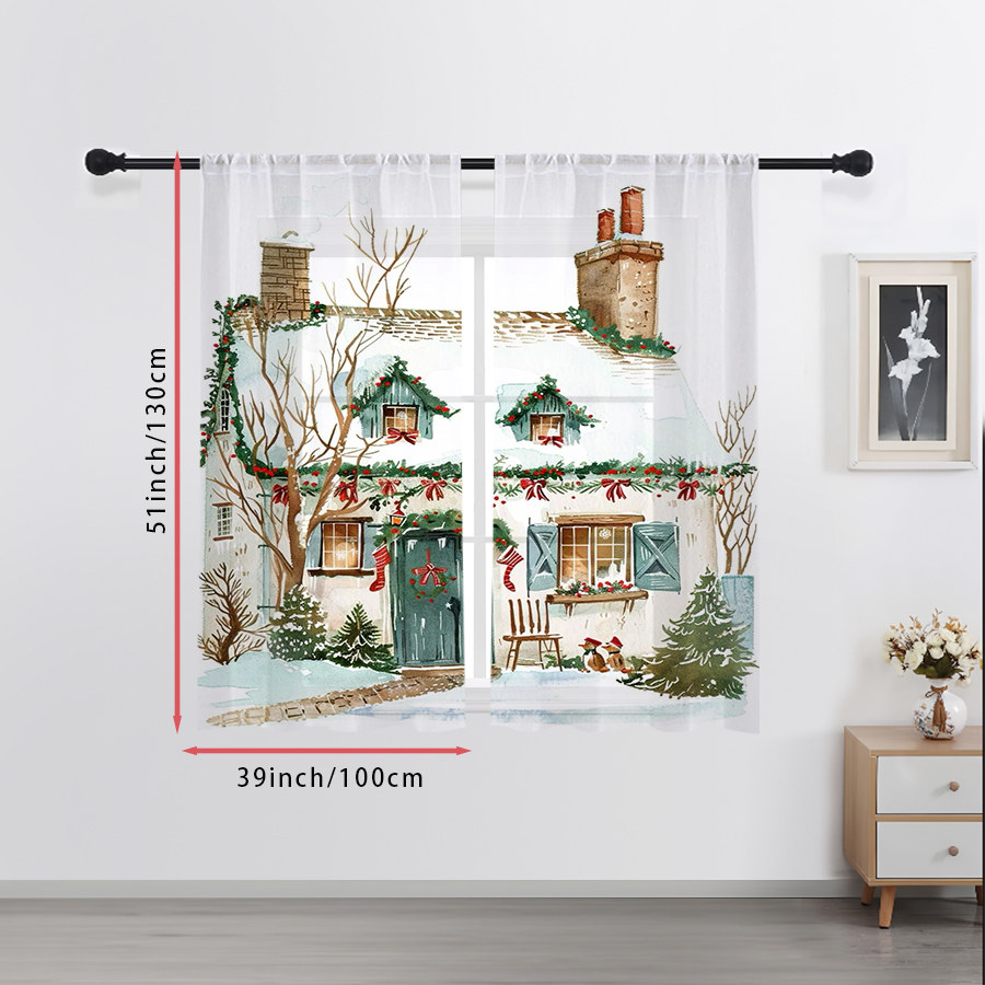 2PCS Christmas Winter Sheer Cu - đánh giá và giá Curtain Rods