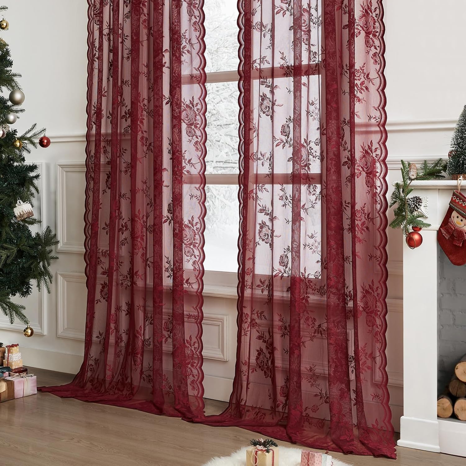 1 PC Burgundy Lace Curtains 45 - đánh giá và giá Curtain Rods