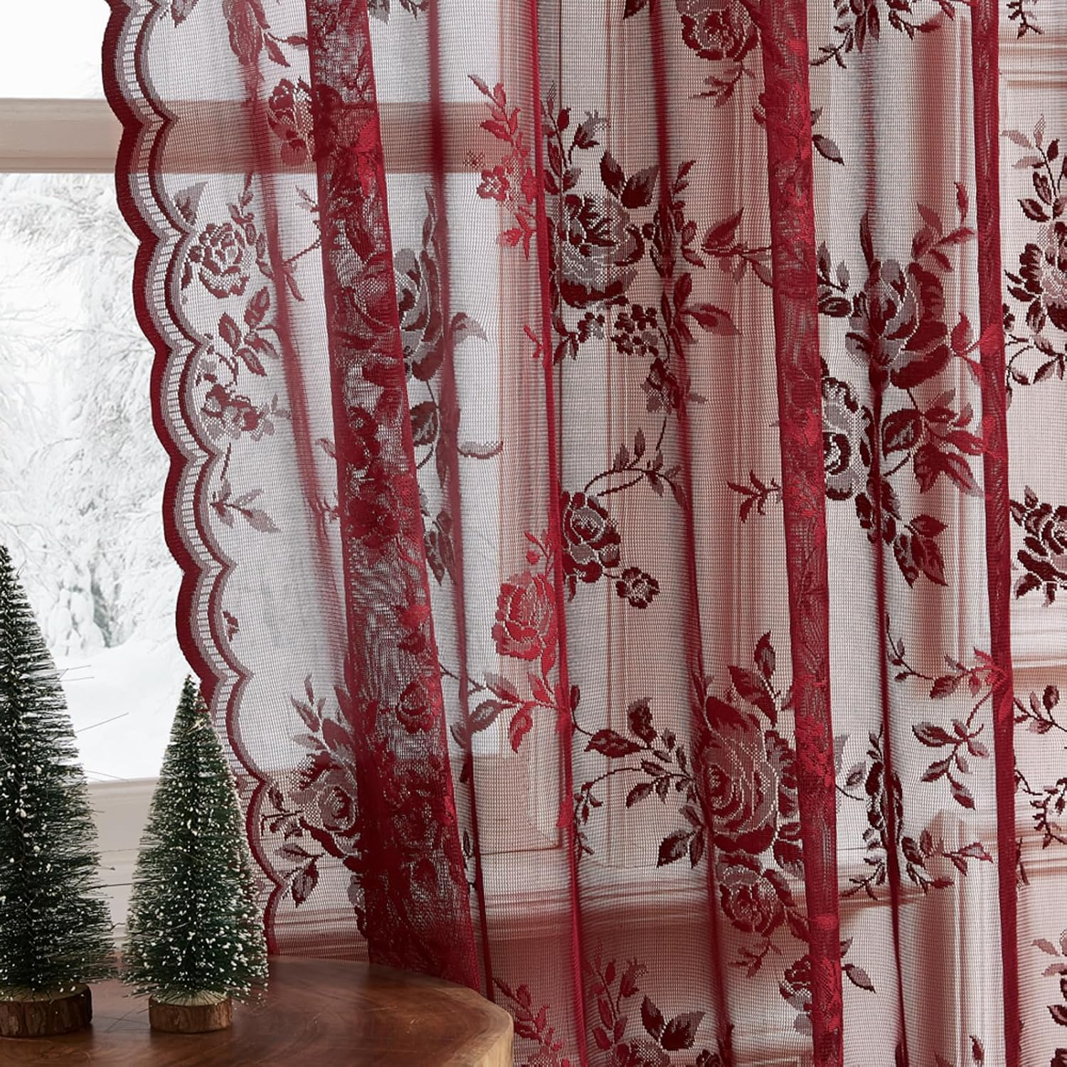 1 PC Burgundy Lace Curtains 45 - đánh giá và giá Curtain Rods