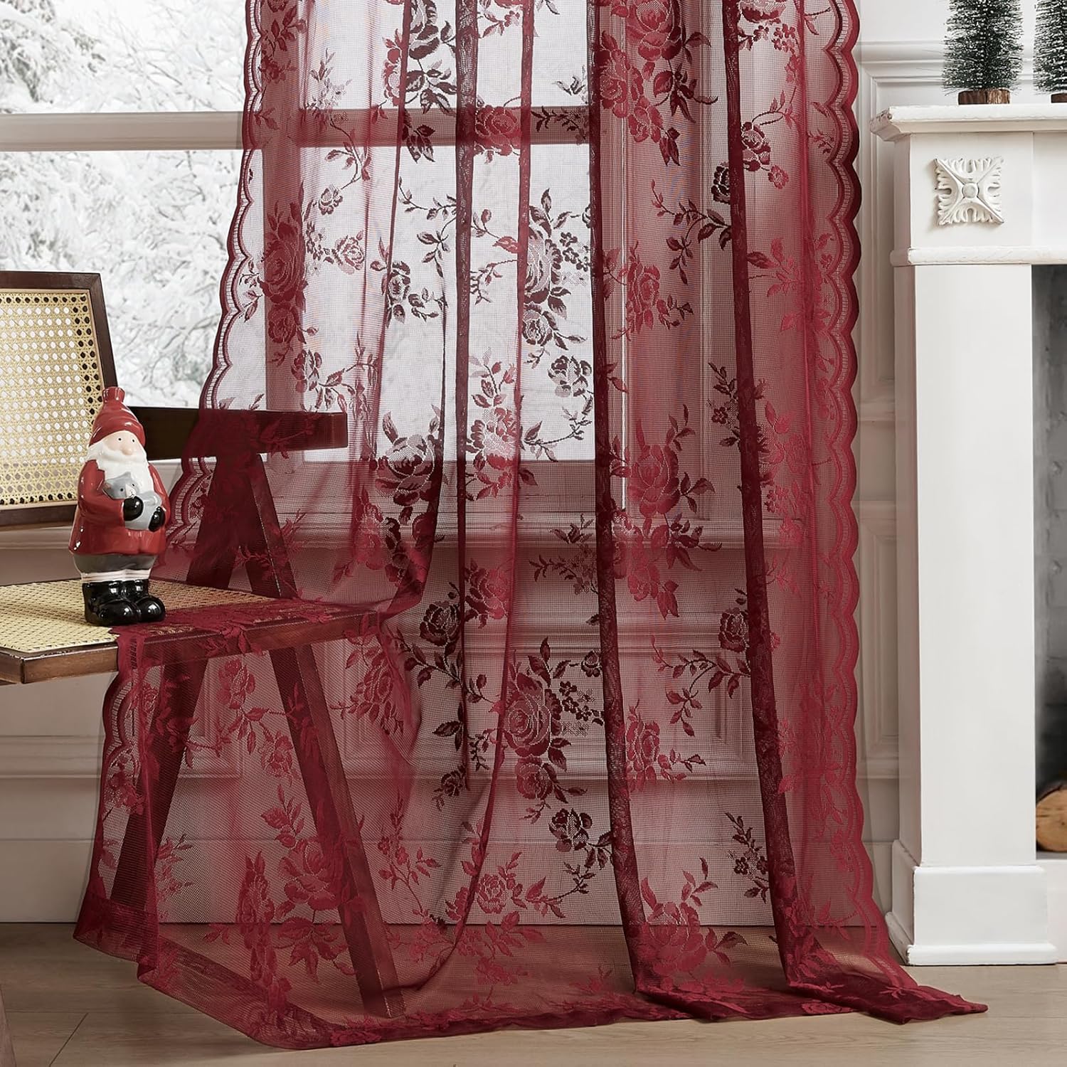 1 PC Burgundy Lace Curtains 45 - đánh giá và giá Curtain Rods